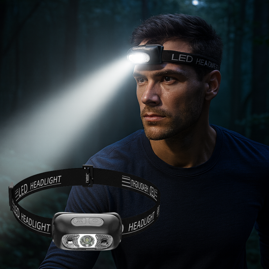 LightVision Pro™ – La linterna frontal que libera tus manos y te da visión nocturna profesional